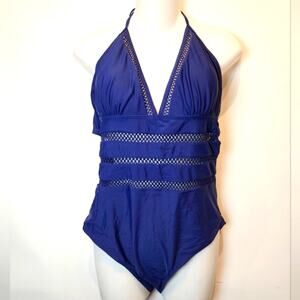 Tempt Me New Navy Blue One Piece Swimsuit Bathing Suit Halter Size L
